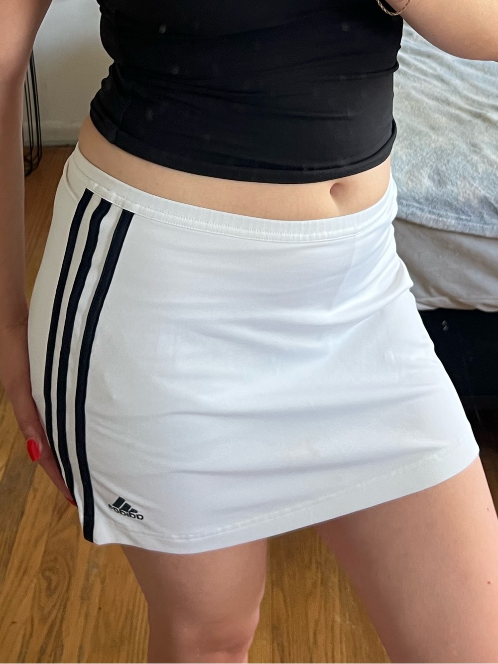 adidas White Mini Skirt with Black Three-Stripe Detail